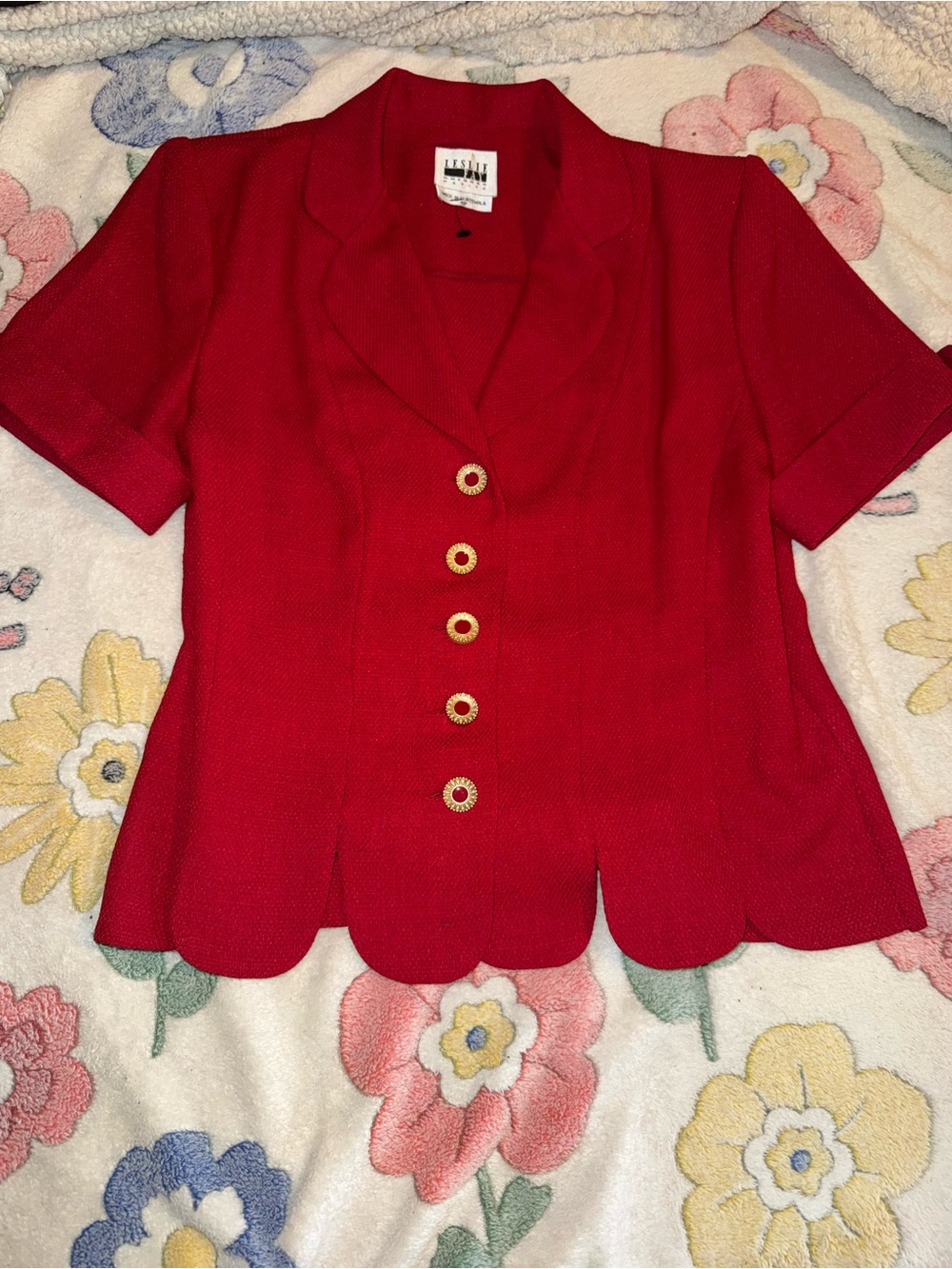 Leslie Fay Red Short-Sleeve Button Front Blouse and midskirt